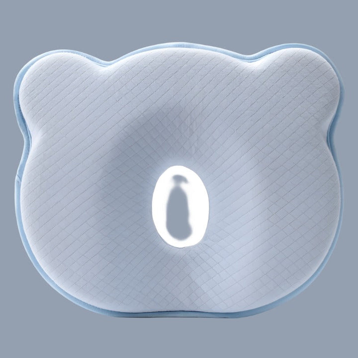 Soft baby memory foam head support pillow for infants, ensuring comfortable sleep & flat head prevention.