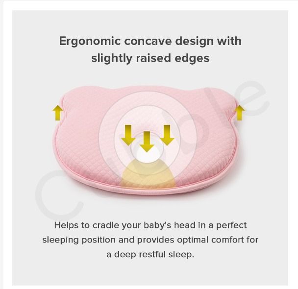 Protective memory foam baby pillow, gentle head support for infants, prevents flat head syndrome.