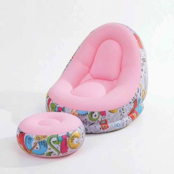 Inflatable lounge chair & ottoman set for poolside relaxation, backyard seating, or indoor comfort.