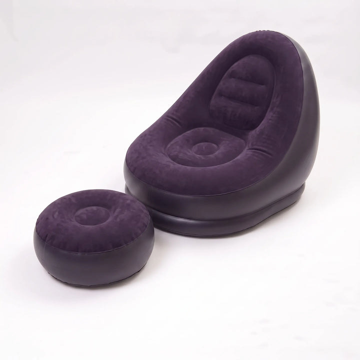 Durable inflatable lounge chair and footrest set, great for garden, patio, or portable outdoor seating.