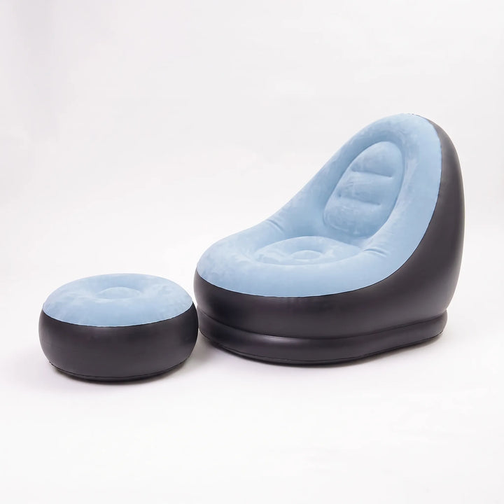 Stylish inflatable lounge chair & ottoman set for comfortable indoor furniture and relaxation.