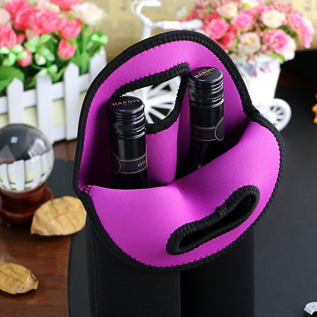 Neoprene wine bottle bag, perfect for carrying two bottles securely.