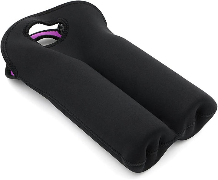 Secure neoprene insulated bag for two wine bottles, perfect picnic accessory.