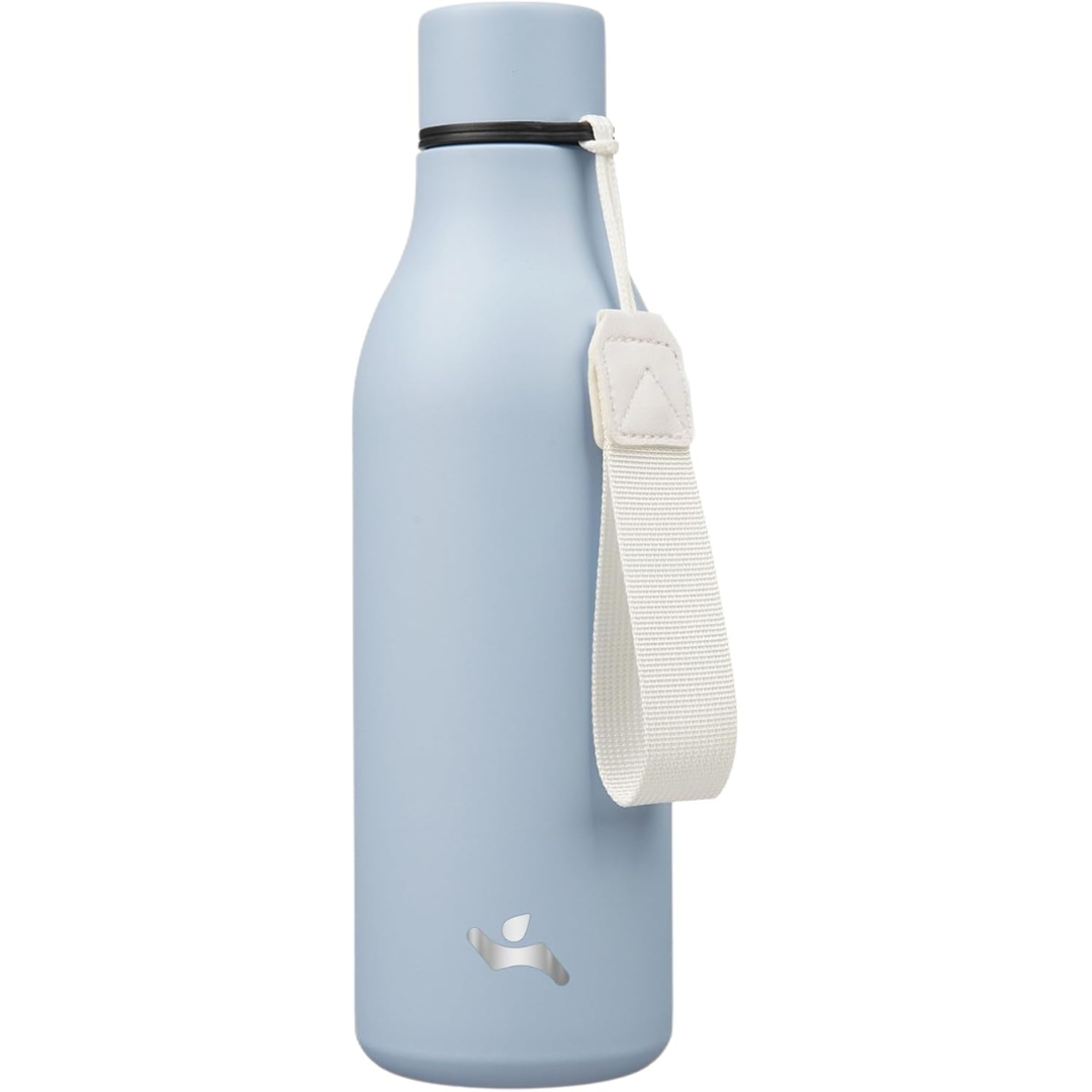 Premium insulated stainless steel water bottle, reusable & leak-proof, includes carrying strap.
