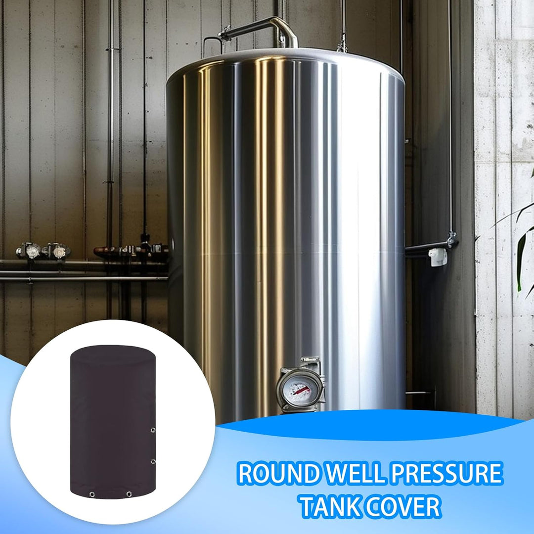 Durable well pump cover, waterproof exterior, protecting pressure tank and utility equipment outdoors.
