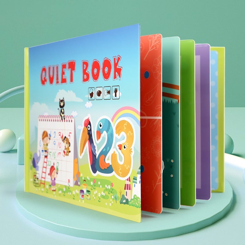 Sensory-rich busy book for kids, designed to engage and stimulate young minds while teaching new skills.