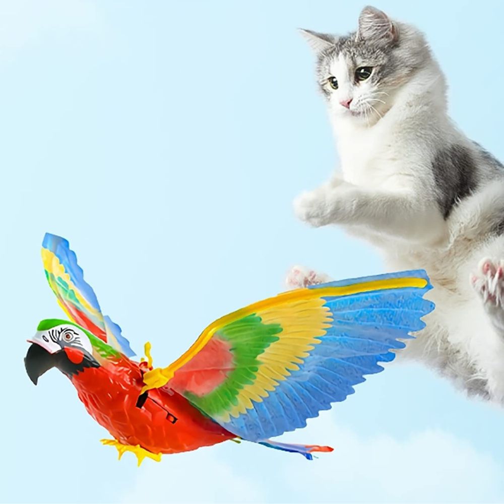 Interactive feather bird toy for cat exercise, mental health, and enriching indoor play.