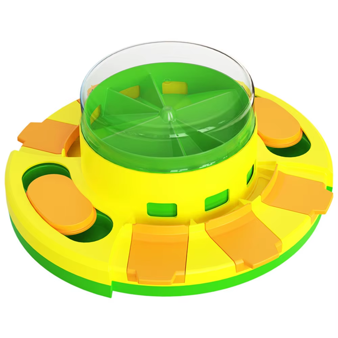 Close-up of a durable interactive pet feeder, engaging dogs with treat-dispensing challenges
