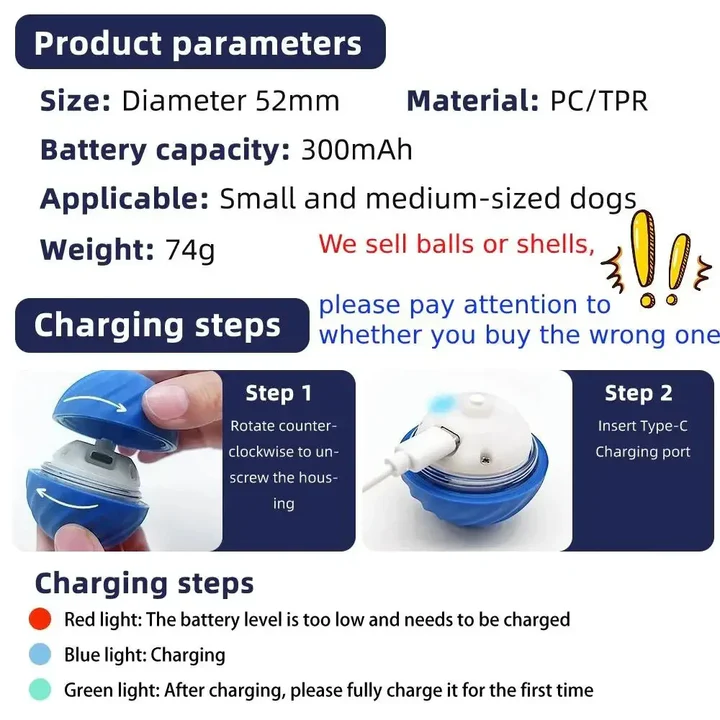 Engaging automatic dog rolling ball provides interactive fun & exercise. An anti-anxiety pet enrichment toy.