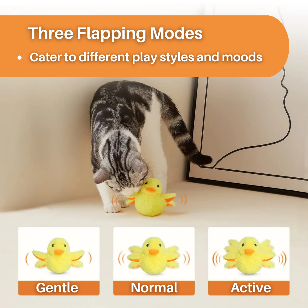 Duck-shaped interactive toy for cats, featuring a flapping motion to engage their natural instincts.