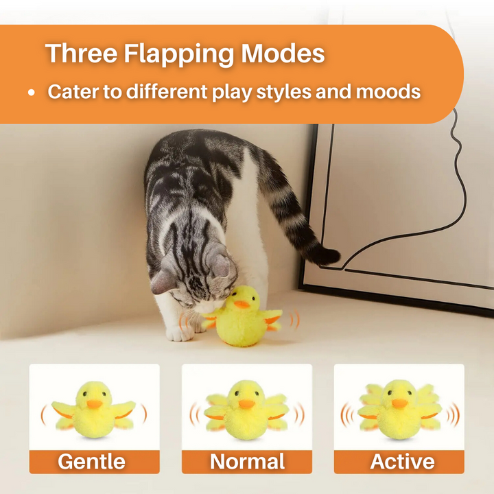 Duck-shaped interactive toy for cats, featuring a flapping motion to engage their natural instincts.