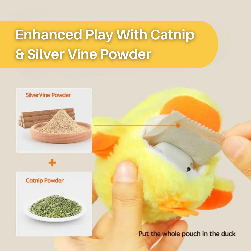 Interactive Flapping Duck toy for cats, encouraging pouncing, chasing, and a healthy play routine.