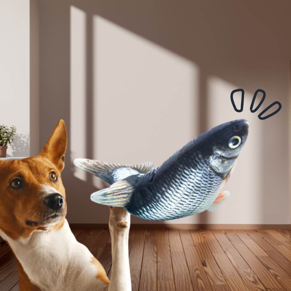 Interactive flopping fish dog toy for engaging play & pet enrichment. Rechargeable and durable for all dogs.