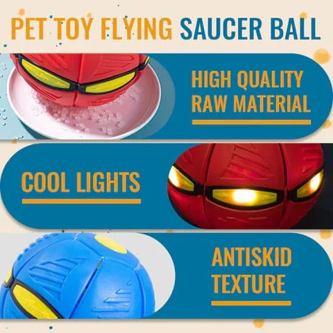 Light-up interactive dog toy, a flat frisbee that quickly changes into a durable dog ball for outdoor fun.