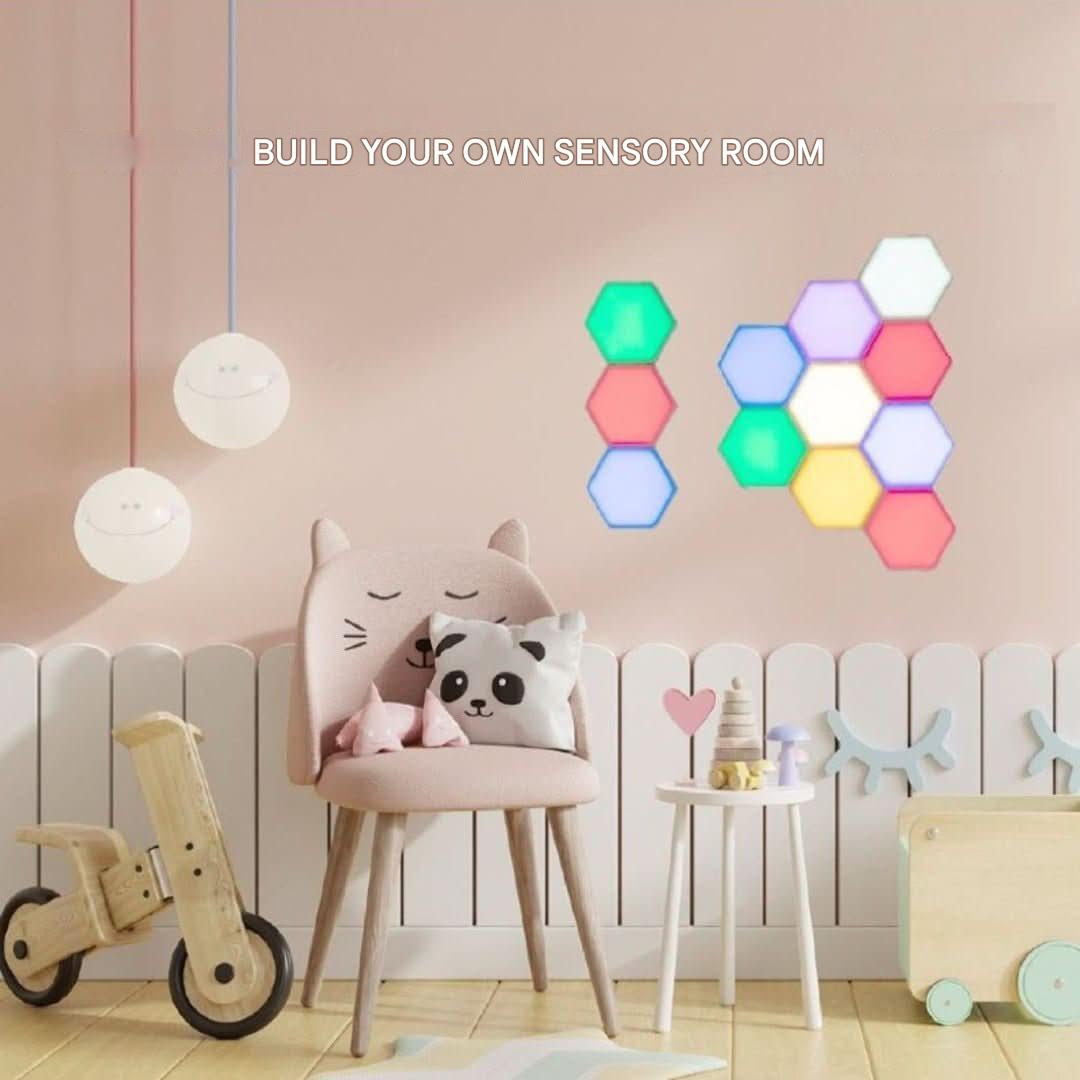 Hexagonal LED wall lights with touch control, interactive RGB panels for dynamic home mood.