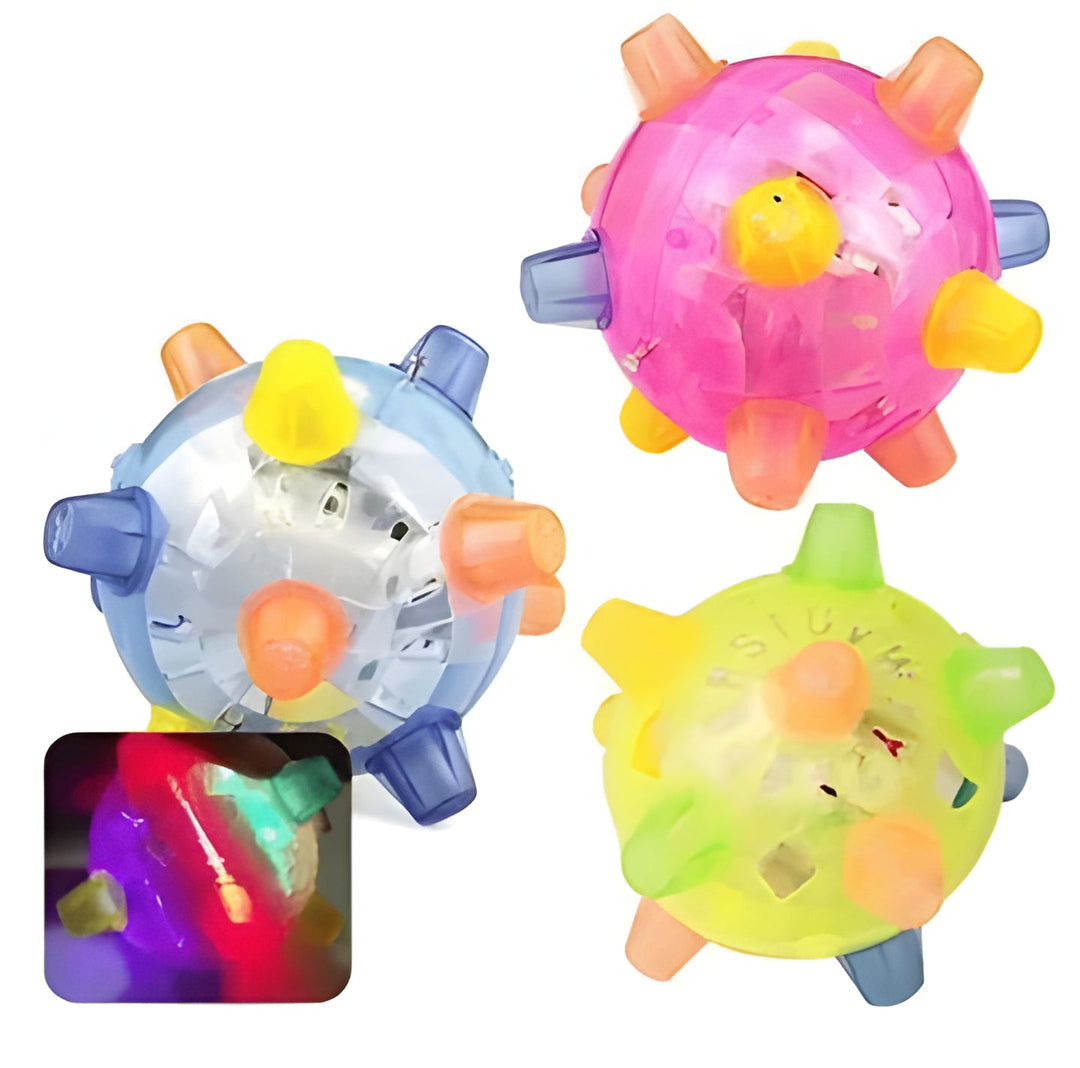 Vibrating LED jumping ball for dogs. Interactive pet enrichment toy, promotes active play & exercise.