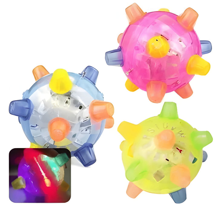 Vibrating LED jumping ball for dogs. Interactive pet enrichment toy, promotes active play & exercise.