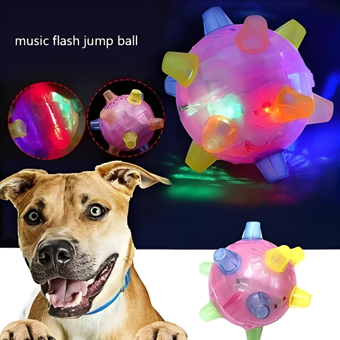 Bright LED dog jumping ball. Interactive, vibrating pet toy for active dogs, encourages play & exercise.