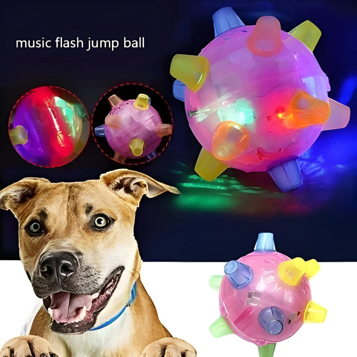Bright LED dog jumping ball. Interactive, vibrating pet toy for active dogs, encourages play & exercise.