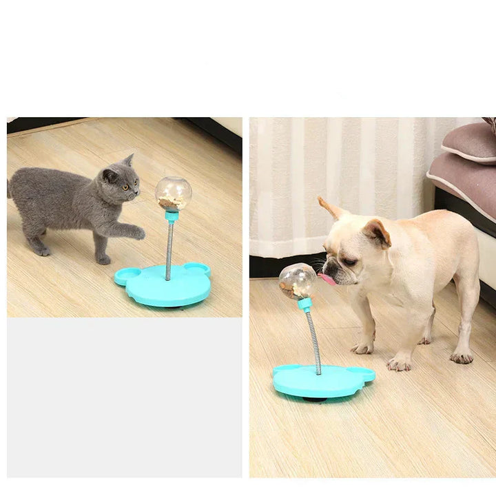 Interactive pet wobble toy dispensing treats, perfect for mental stimulation & fun for dogs & cats.