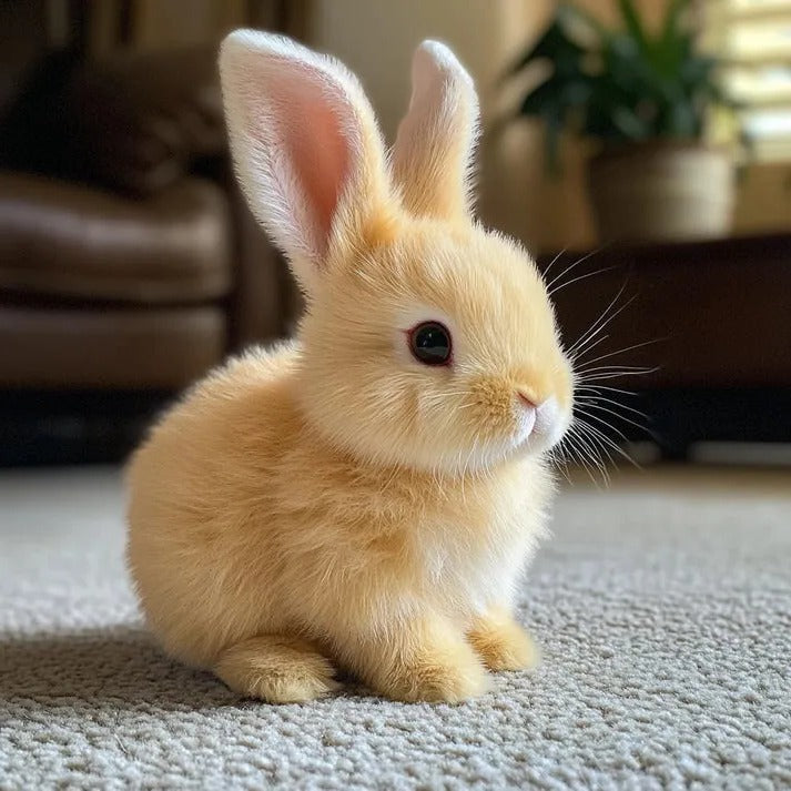 Interactive realistic brown bunny plush toy, electronic pet for kids & adults, soft companion.