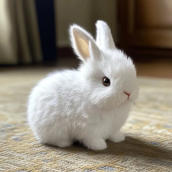 Soft white realistic bunny toy, interactive plush animal, perfect kids gift & companion.