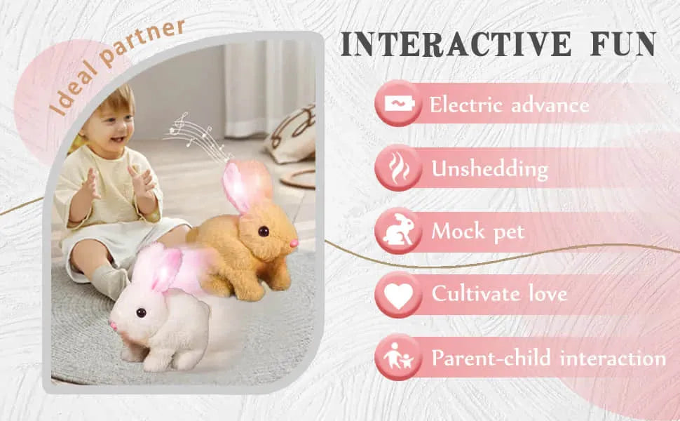 Realistic interactive bunny plush, cute electronic pet & soft toy for children.