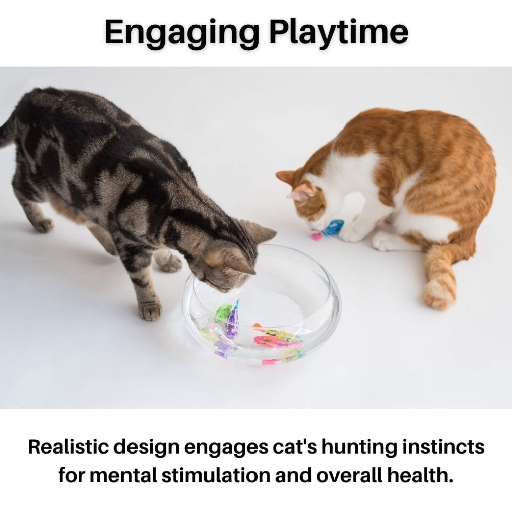 Engaging interactive swimming bath cat toy with bright LED lights. Provides enrichment & fun water play for cats.