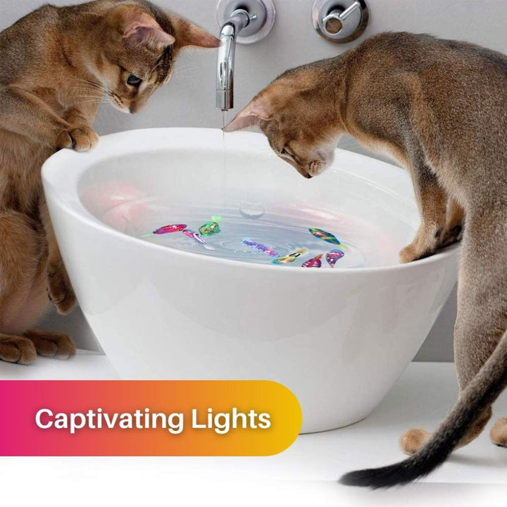 Motion-activated swimming cat toy with dazzling LED lights. A captivating water toy for sensory pet enrichment & play.