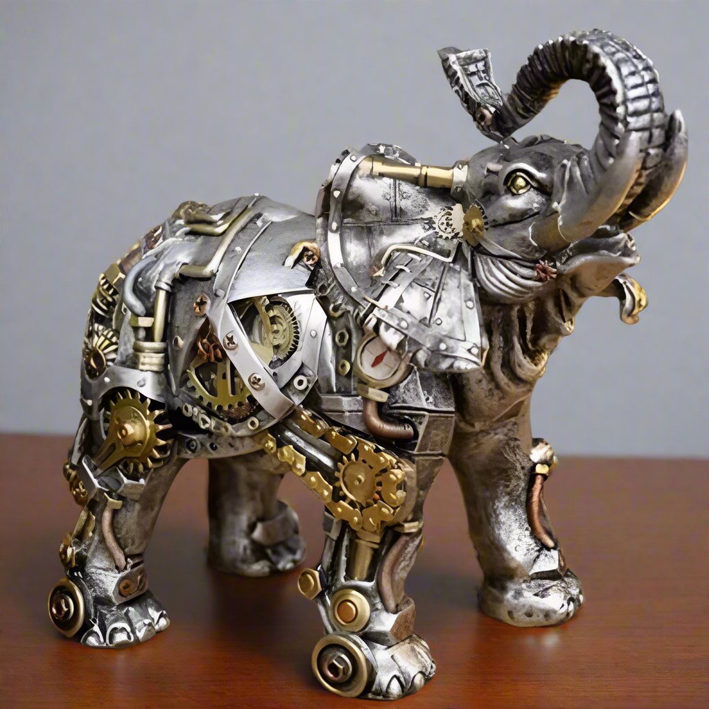 Detailed GearBeast steampunk animal sculpture, industrial style resin art for collectors.
