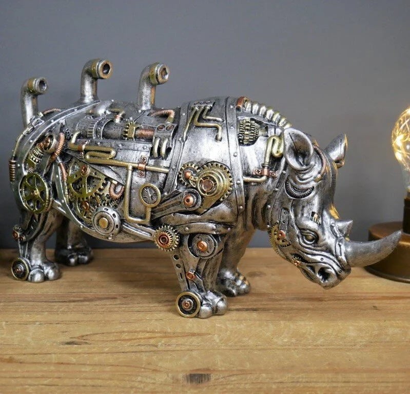 Collectible steampunk mechanical beast sculpture, ideal for office or home accent.