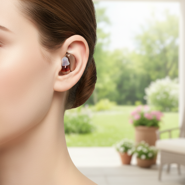 Invisible in-ear hearing aid, discreet SoundComfort audio amplifier for mild to moderate hearing loss