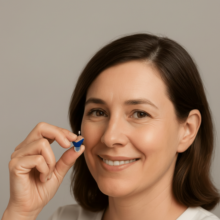 Rechargeable invisible in-ear hearing aid with superior sound clarity & comfortable fit.