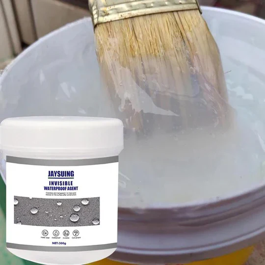 Invisible waterproof sealant for leak repair, clear protective coating for home surfaces, DIY solution.