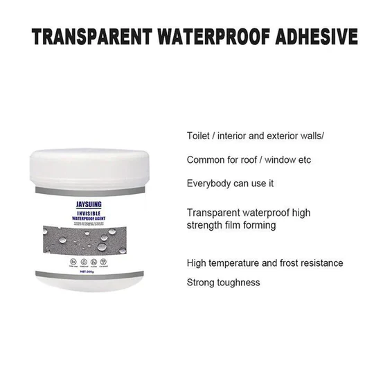 Versatile invisible waterproof sealant, strong adhesive for protecting various home surfaces from leaks & cracks.