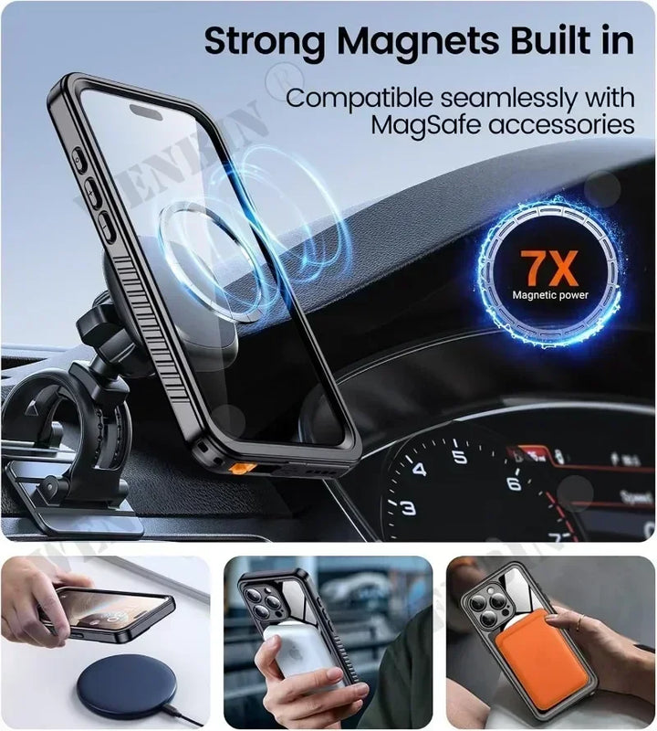 Waterproof smartphone case, submersible IP68, featuring a secure magnetic fit for ultimate protection