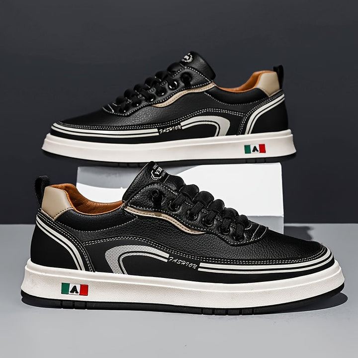 Italian-crafted men's comfort sneakers, featuring detailed heel for everyday versatile casual style.