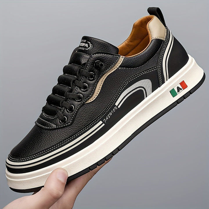 Front view: Sleek Italian men's comfort sneakers, offering breathable design for versatile casual wear.