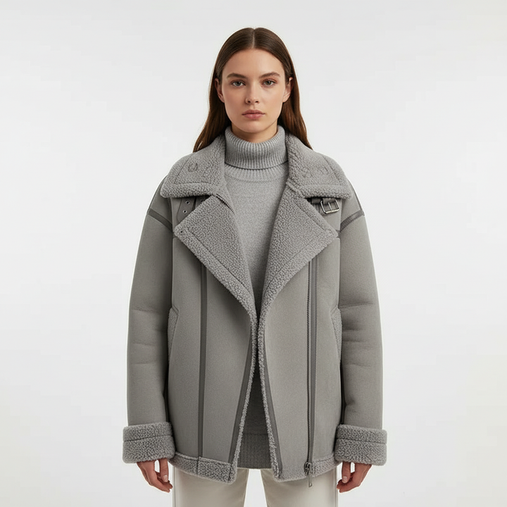 Trendy Jana women's winter coat in light gray, premium fabric for cozy fashion