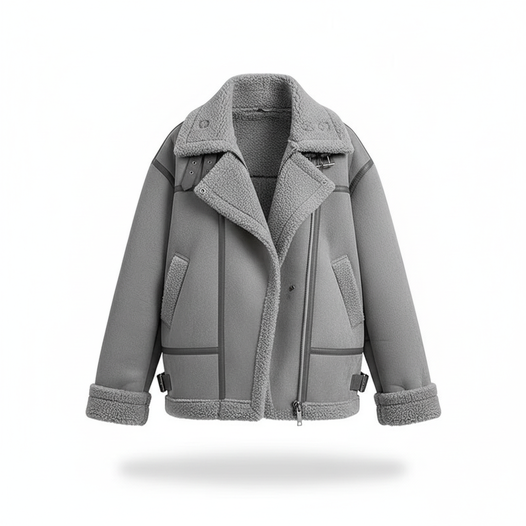 Elegant Jana women's outerwear, gray loose fit jacket with premium winter fabric