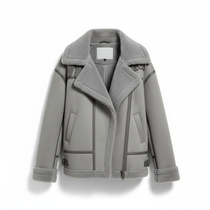 Warm light gray women's jacket by Jana, stylish design and cozy for winter fashion