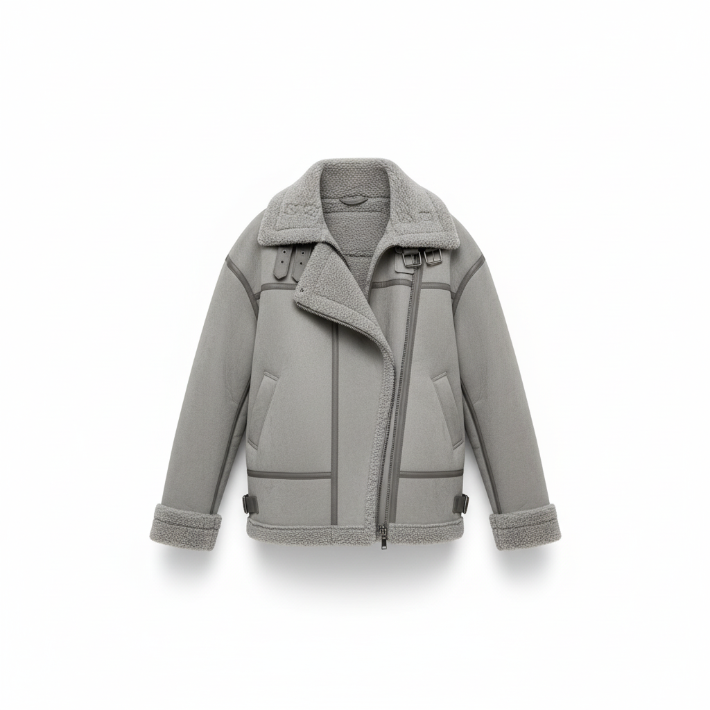 Jana women's trendy loose fit winter jacket, premium gray fabric for cozy outerwear