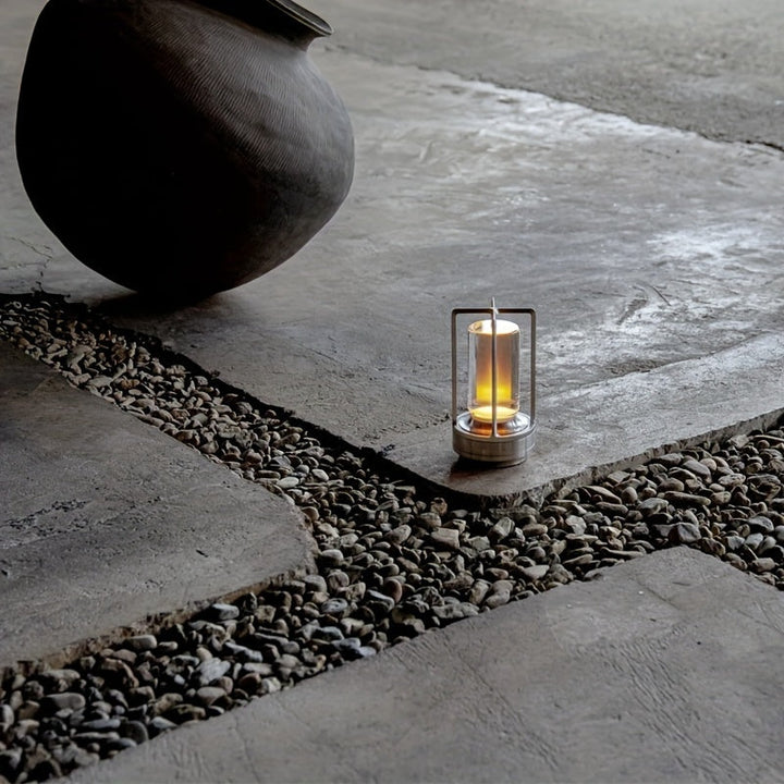 Dimmable Japanese LED touch table lamp. Cordless, rechargeable ambient light for personalized mood.