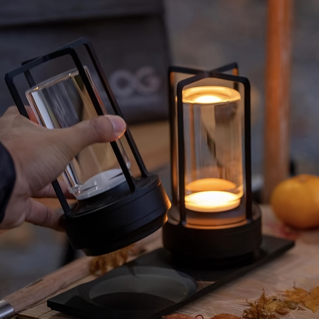 Modern LED touch lamp. Rechargeable cordless table light for ambient mood lighting and zen decor.