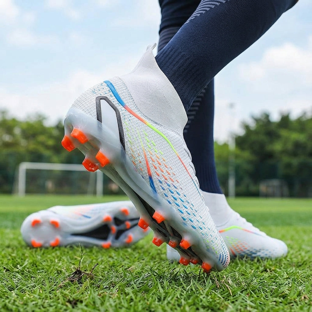Jorge high-cut stability football boots for turf and natural grass, unisex athletic footwear