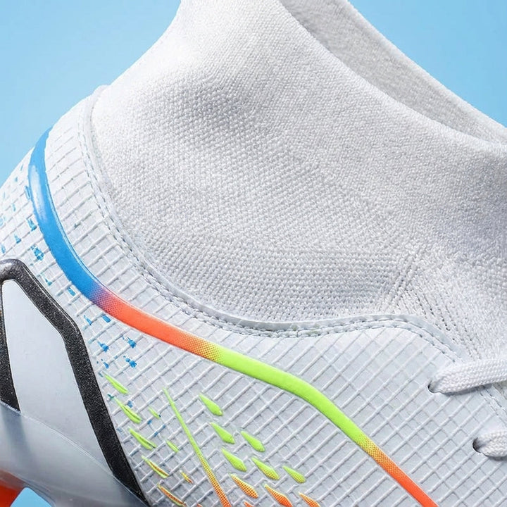 Close-up of Jorge high-cut soccer shoes with textured upper for enhanced ball control and stability