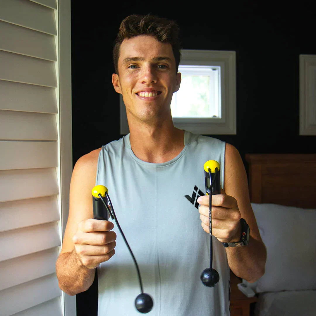 Portable JumpFlex cordless jump rope for effective full-body cardio and fitness exercise at home or on the go.