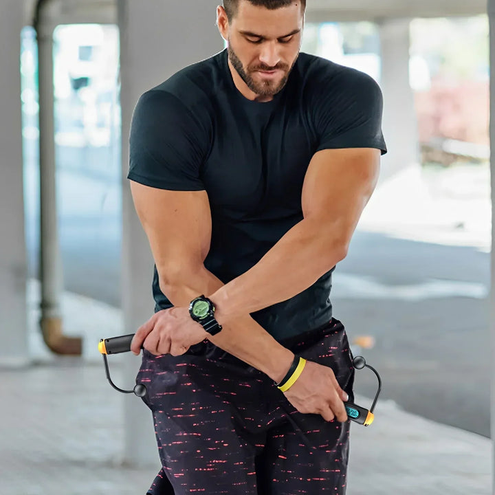 Cordless JumpFlex jump rope for tangle-free, intense cardio and full-body fitness workouts in your home gym.