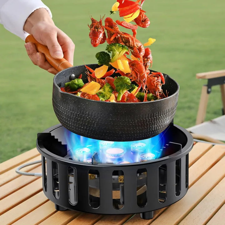 Close-up of Kael 7-Core portable camping stove burner with igniter functionality
