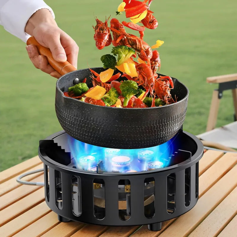 Durable portable camping gas stove with electronic ignition, ideal for camping gear